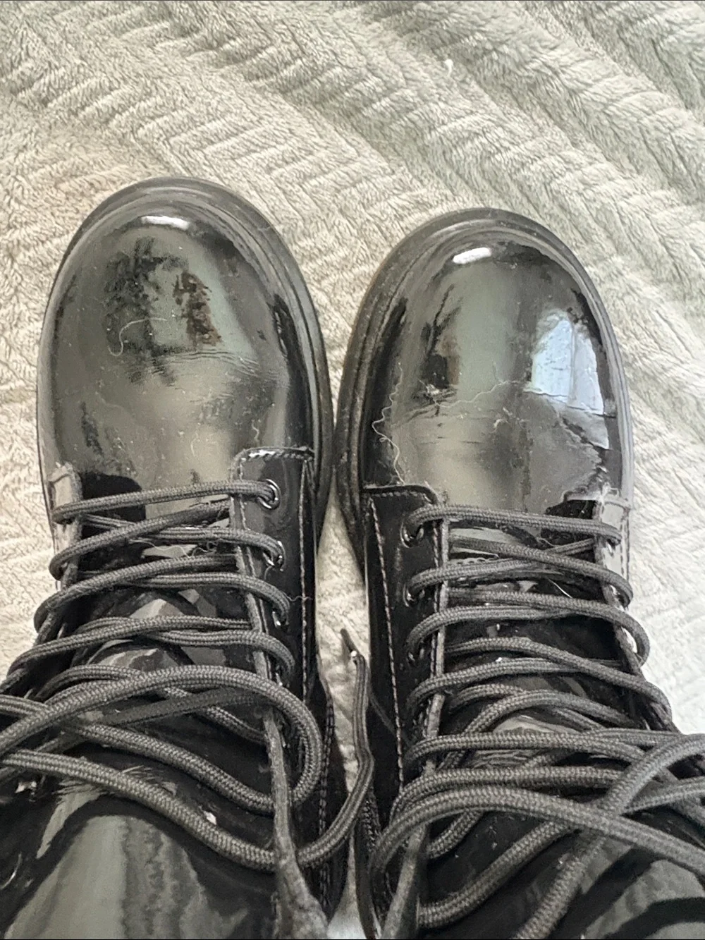 Dr. Martens Black Patent Leather Lace-Up Combat Boots